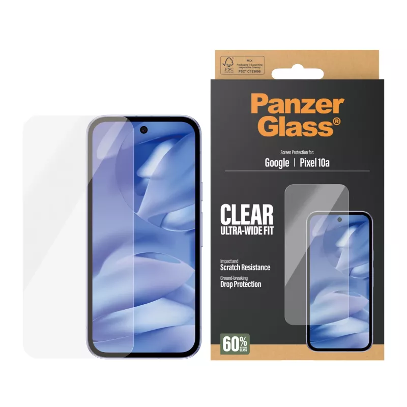 Ekrano apsauga PanzerGlass, skirta Google Pixel 10a 5G — Ultra-Wide Fit, PET, atspari įbrėžimams ir smūgiams, skaidri