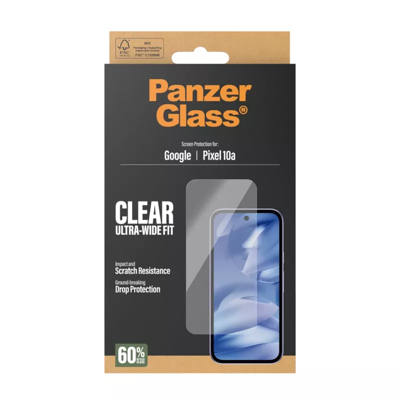 Ekrano apsauga PanzerGlass, skirta Google Pixel 10a 5G — Ultra-Wide Fit, PET, atspari įbrėžimams ir smūgiams, skaidri