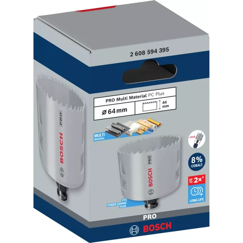 Skylinis pjūklas Bosch PRO Multi Material PC Plus 44/64 mm — Vienetinis, 44–64 mm skersmuo, skirtas gręžtuvui, gipso kartonui/metalams/plastikui/minkštajai medienai