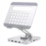 Techly 8-in-1 USB-C Hub Docking Station Tablet Stand, Tableto stovas, Sidabrinis, Aliuminis, 360°, USB 3.2 Gen 1 (3.1 Gen 1) Type-C, 5000 Mbit/s