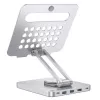 Techly 8-in-1 USB-C Hub Docking Station Tablet Stand, Tableto stovas, Sidabrinis, Aliuminis, 360°, USB 3.2 Gen 1 (3.1 Gen 1) Type-C, 5000 Mbit/s