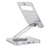Techly 8-in-1 USB-C Hub Docking Station Tablet Stand, Tableto stovas, Sidabrinis, Aliuminis, 360°, USB 3.2 Gen 1 (3.1 Gen 1) Type-C, 5000 Mbit/s