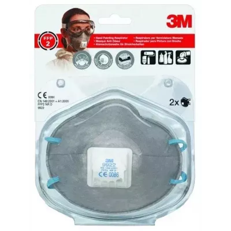 Dulkių kaukė 3M 9922C2, daugkartinio naudojimo respiratoriaus tipo, pakuotėje 2 vnt., antracito spalvos