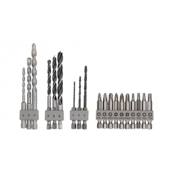 Grąžtų rinkinys Bosch 2609256989, 19 vnt. — betonui, metalui, medienai, nerūdijančio plieno apdaila
