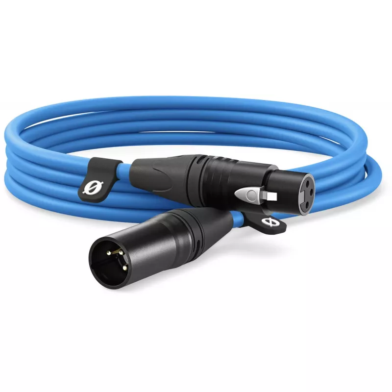 XLR kabelis Rode XLR3M-B 3 m — mikrofoninis kabelis iš kištuko į lizdą, mėlynas
