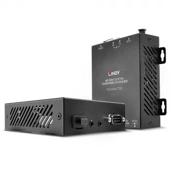 Lindy 300m Fibre Optic HDMI 4K60 and USB KVM Extender, siųstuvas ir imtuvas, laidinis, 300 m, 3840 x 2160 pikselių, juoda, metalas