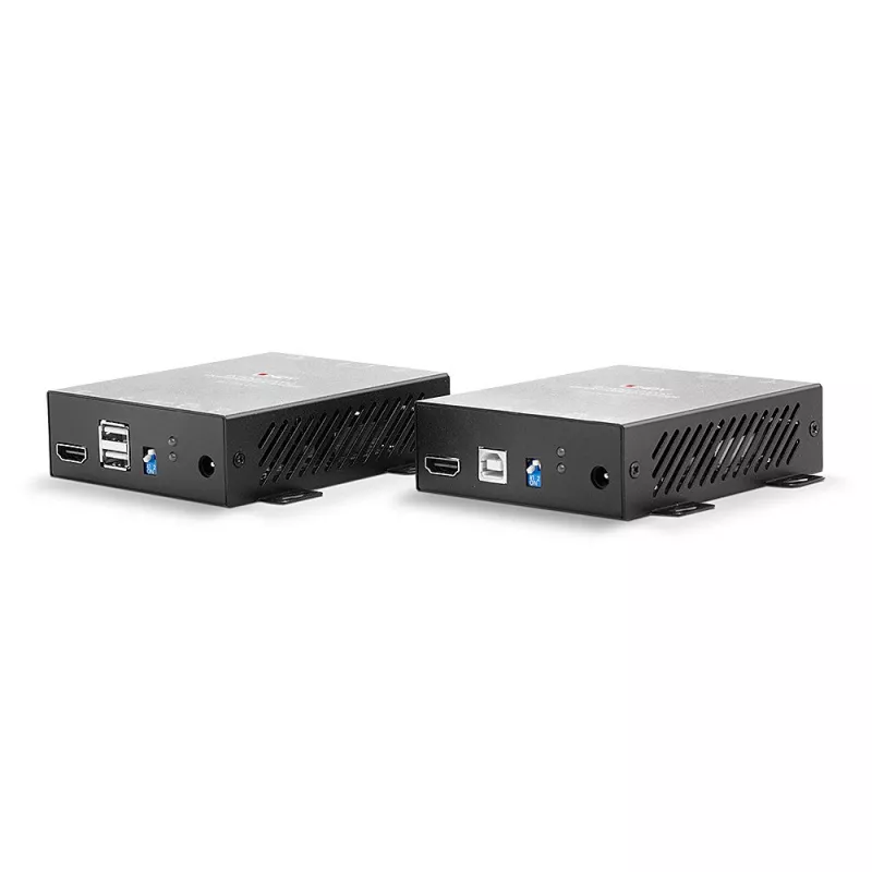 Lindy 300m Fibre Optic HDMI 4K60 and USB KVM Extender, siųstuvas ir imtuvas, laidinis, 300 m, 3840 x 2160 pikselių, juoda, metalas