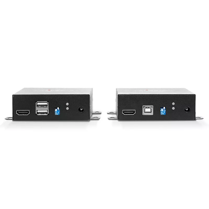 Lindy 300m Fibre Optic HDMI 4K60 and USB KVM Extender, siųstuvas ir imtuvas, laidinis, 300 m, 3840 x 2160 pikselių, juoda, metalas