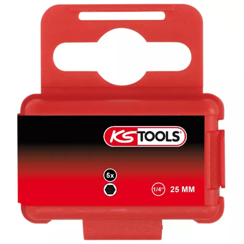 Atsuktuvo antgalis KS Tools 911.7854 — Metrinis šešiabriaunis, nikeliuotas, 25 mm, 1/4 colio šešiabriaunis kotelis (25.4×4 mm)