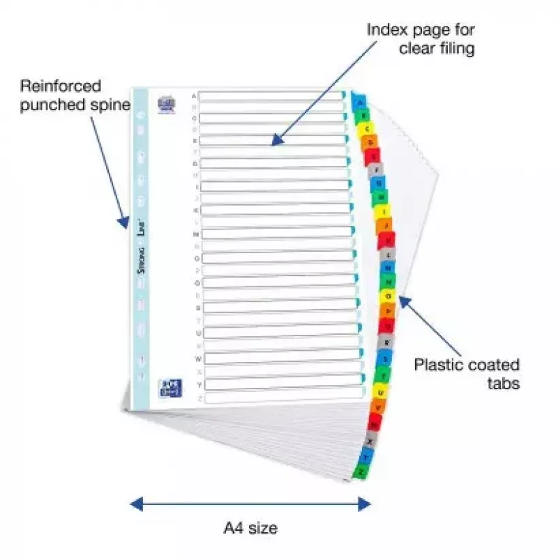 ELBA Mylar Card Index, A-Z, 26-Part, A4, 210 x 297 mm, spalvotos kortelės (596581-20)
