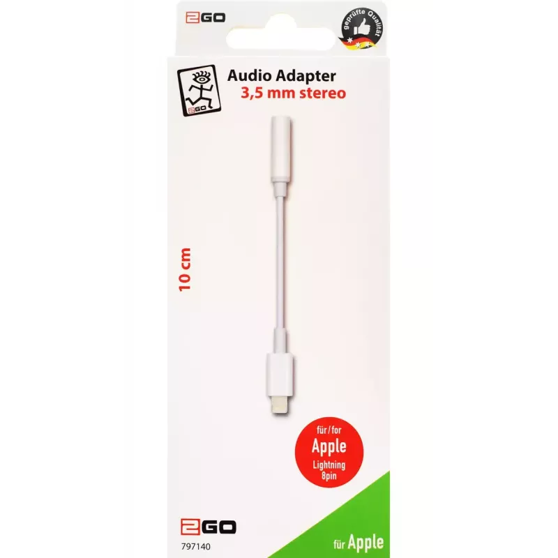 Garso kabelis 2GO 797140 0,1 m 3,5 mm Lightning Baltas