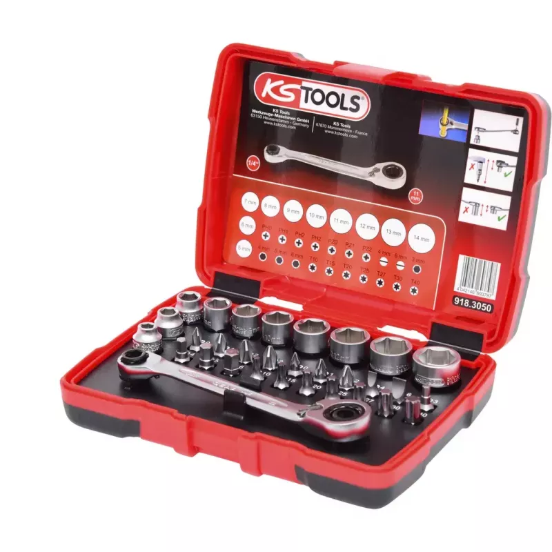 Veržliarakčių galvučių rinkinys KS Tools 918.3050 31 galvutė Chromo-vanadžio plienas