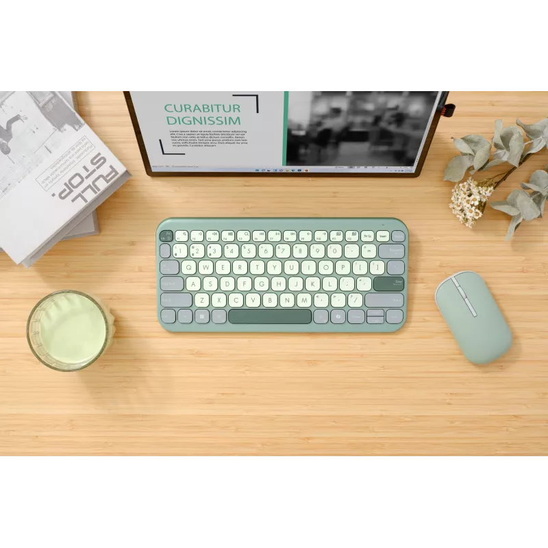Belaidė Bluetooth 75% ASUS Marshmallow KW100 klaviatūra — QWERTZ išdėstymas, žirkliniai jungikliai, žalia, namams