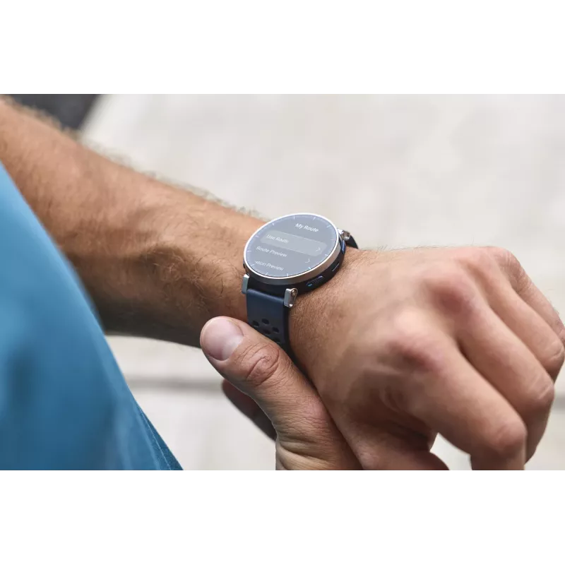 Išmanusis laikrodis Amazfit W2558GL2N — 1,32 colio (3,35 cm) AMOLED 466×466 pikselių, GPS, 365 mAh, silikoninis dirželis (mėlynas)