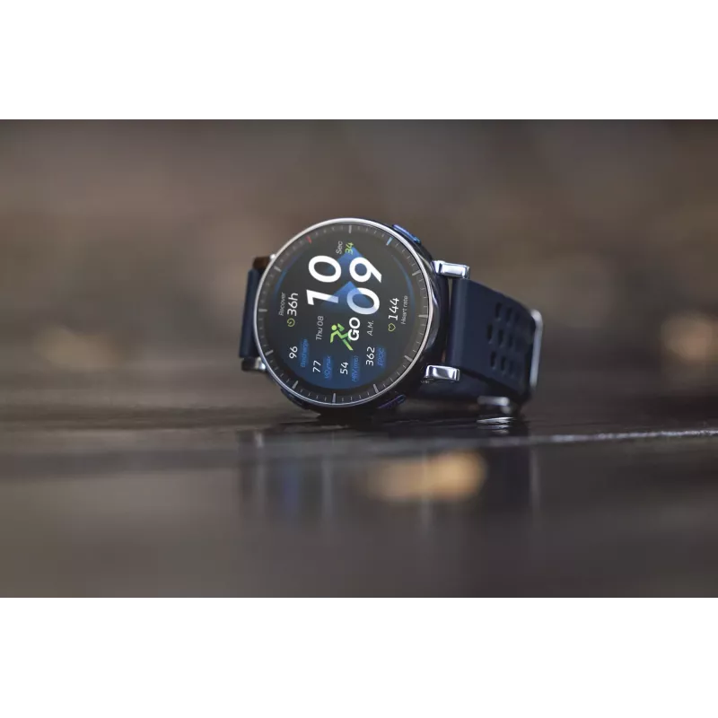 Išmanusis laikrodis Amazfit W2558GL2N — 1,32 colio (3,35 cm) AMOLED 466×466 pikselių, GPS, 365 mAh, silikoninis dirželis (mėlynas)