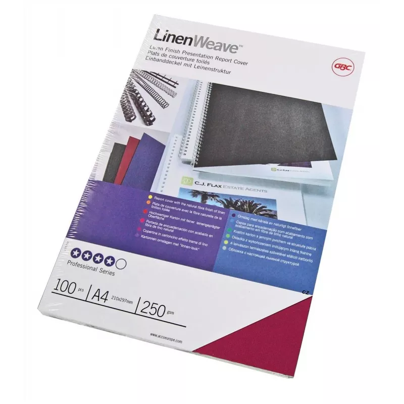 GBC LinenWeave įrišimo viršeliai 250 g/m² A4 raudoni (100), A4, raudona, 250 g/m², 100 vnt., Egiptas