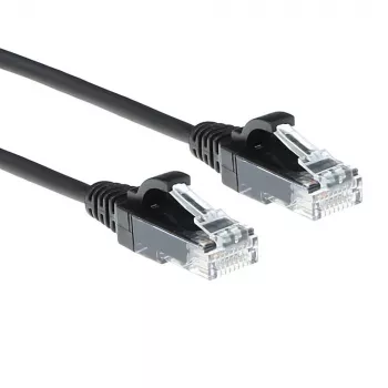 ACT juodas 10 metrų LSZH U/UTP CAT6 duomenų centro plonas komutacinis kabelis be užkabinimų su RJ45 jungtimis