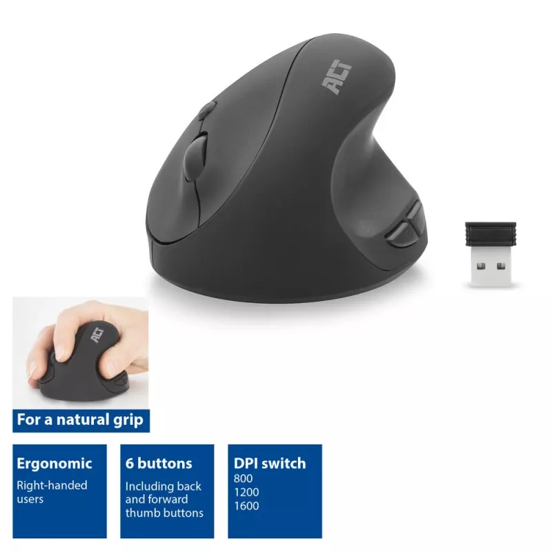 Pelė ACT Belaidė ergonominė pelė 1600 DPI RF Belaidė