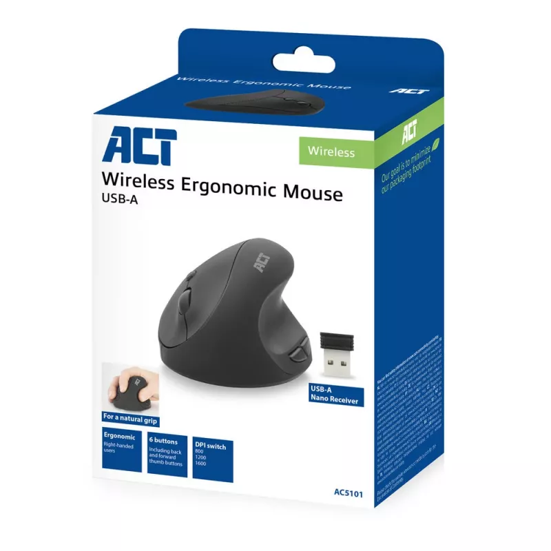 Pelė ACT Belaidė ergonominė pelė 1600 DPI RF Belaidė