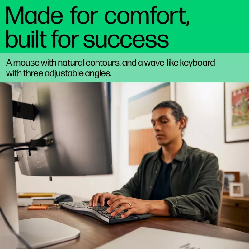 HP 680 Comfort dviejų režimų klaviatūros ir pelės rinkinys, pilno dydžio (100%), belaidė, RF belaidis ryšys + Bluetooth, QWERTY, juoda, pelė įtraukta