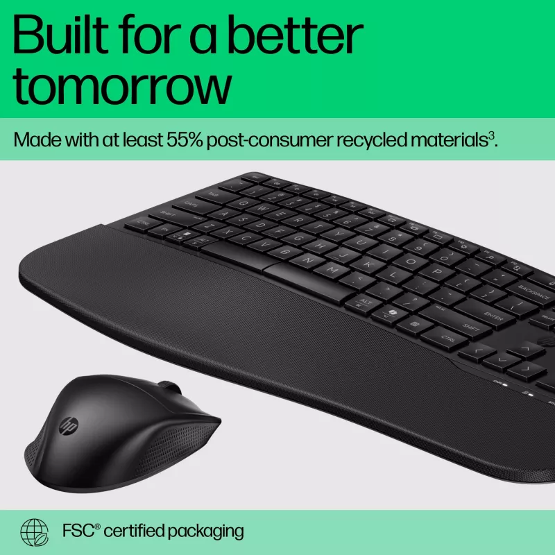 HP 680 Comfort dviejų režimų klaviatūros ir pelės rinkinys, pilno dydžio (100%), belaidė, RF belaidis ryšys + Bluetooth, QWERTY, juoda, pelė įtraukta