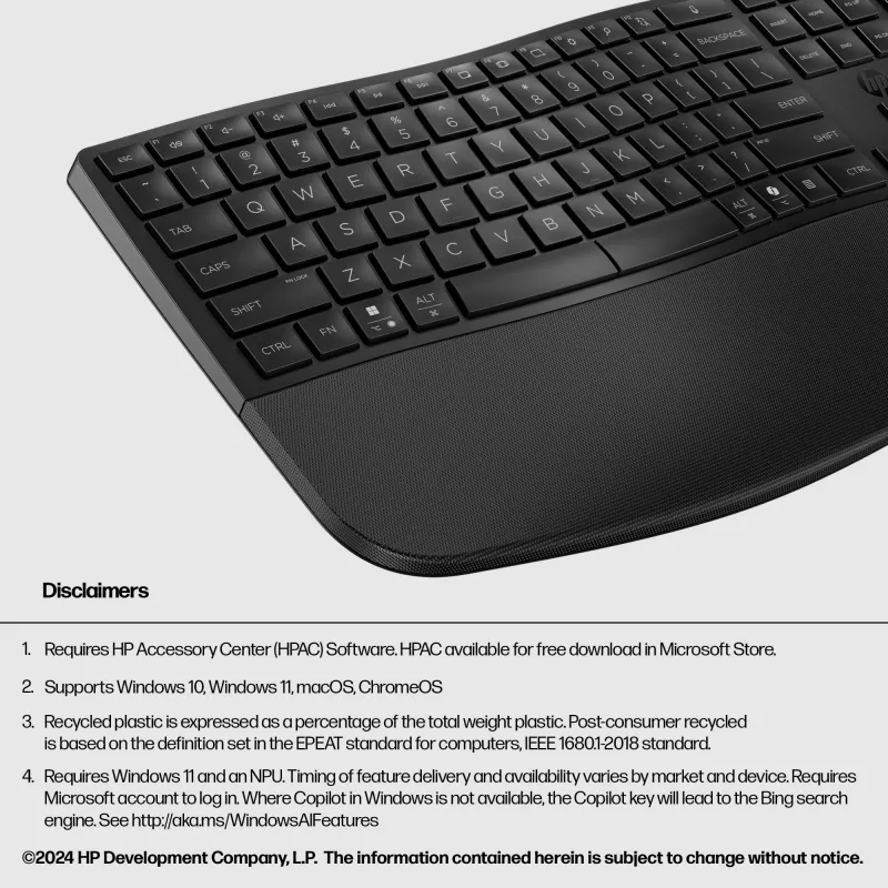 HP 680 Comfort dviejų režimų klaviatūra, pilno dydžio (100 %), belaidė, radijo dažnių belaidis ryšys + Bluetooth, QWERTY, juoda