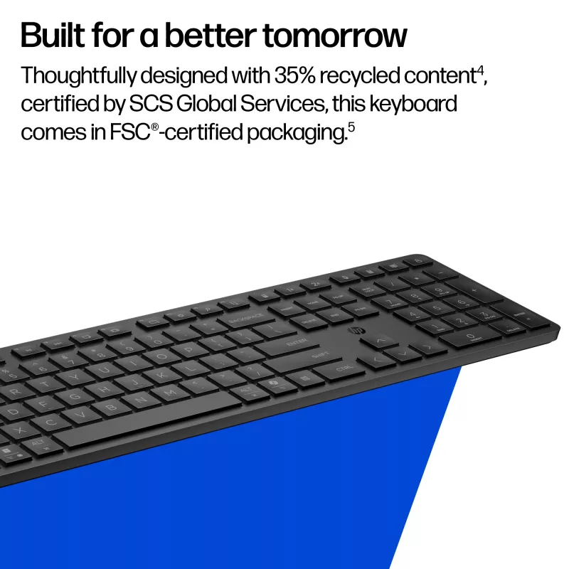 HP 490K kelių įrenginių dviejų režimų klaviatūra, pilno dydžio (100 %), belaidė, USB + Bluetooth, QWERTY, juoda