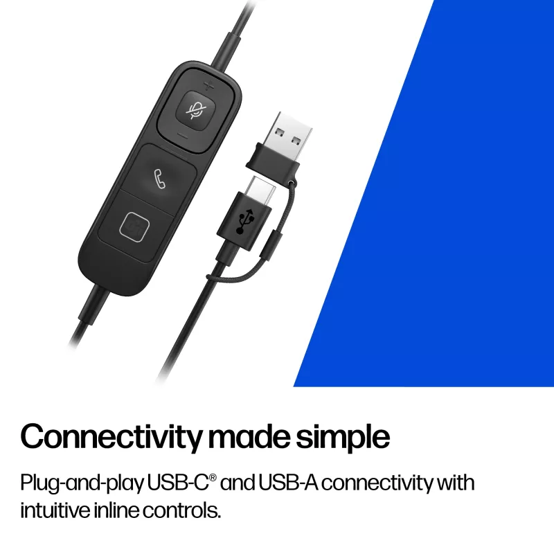 Laidinės stereofoninės USB ausinės HP Poly Mission 625 — ant ausų dedamos, 147 g, USB jungtis (birios)