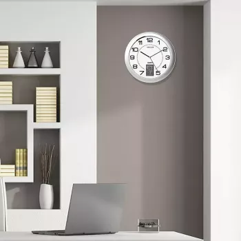 Sieninis/stalinis laikrodis Unilux 100340853 — Kvarcinis, apvalus metalinės sidabrinės spalvos, Ø 31 cm, baterija AA/AAA