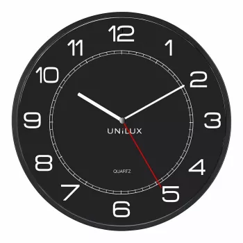Sieninis / stalinis laikrodis Unilux 400094568 — kvarcinis, apvalus, juodas, 57,5 cm skersmuo, baterija (AA)