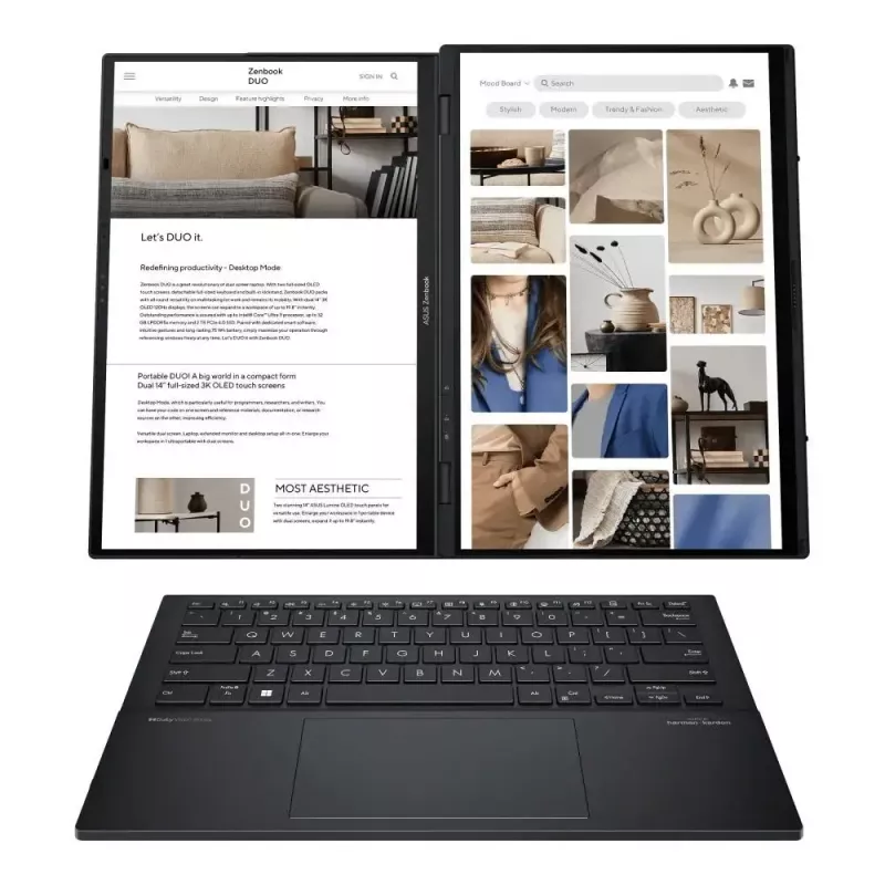 Laptop ASUS Zenbook Duo UX8406CA-QL121W — Ultra 7 2x14,0 col. OLED FHD Touch 60Hz, 32GB LPDDR5X, 1TB SSD, Intel Arc, 75WHr, Cam 1080p