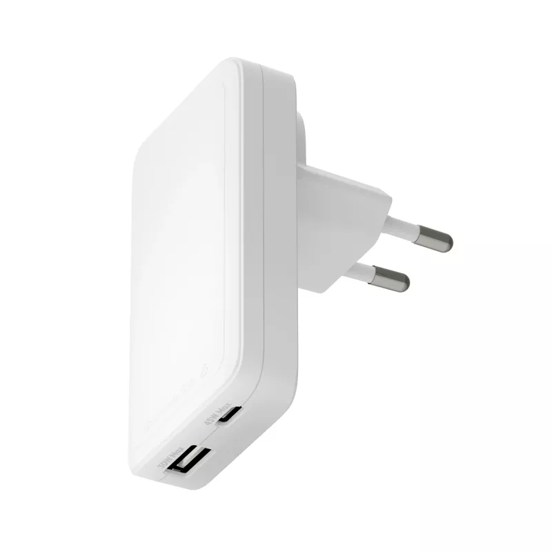 Įkroviklis d bramante Pro plonas Charger USB-C 45 W + USB-A 30 W, vidinis AC, baltas