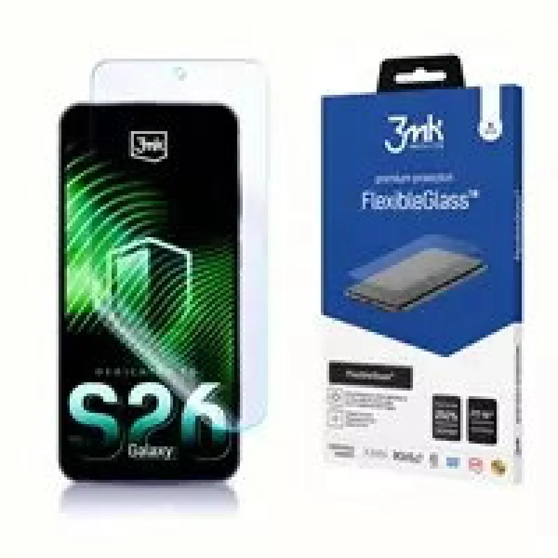 Grūdinto hibridinio stiklo ekrano apsauga 3MK FlexibleGlass, skirta Samsung Galaxy S26