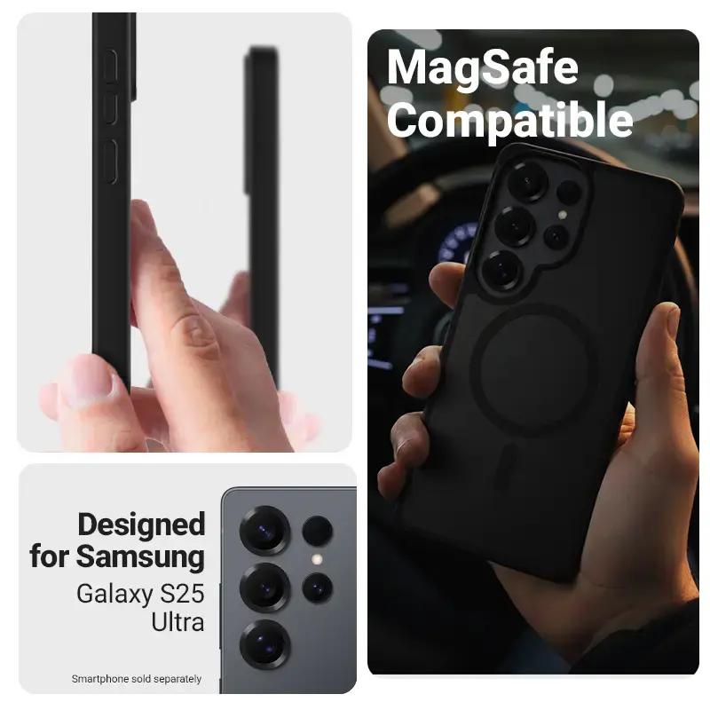 Apsauginis dėklas Crong Hybrid Matte Magnetic Samsung Galaxy S25 Ultra — TPU+PC, juodas