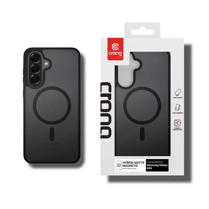 Apsauginis dėklas Crong Hybrid Matte Magnetic Samsung Galaxy A56 — TPU + PC, juodas