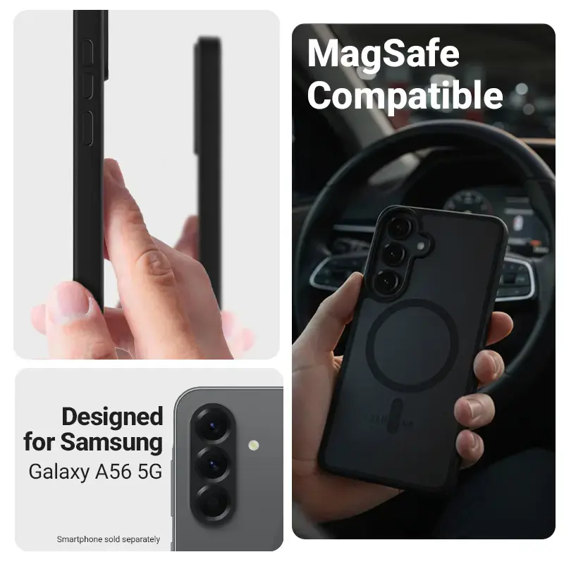 Apsauginis dėklas Crong Hybrid Matte Magnetic Samsung Galaxy A56 — TPU + PC, juodas