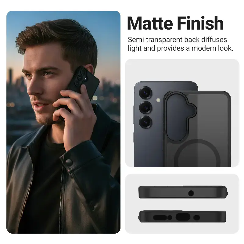 Apsauginis dėklas Crong Hybrid Matte Magnetic Samsung Galaxy A56 — TPU + PC, juodas