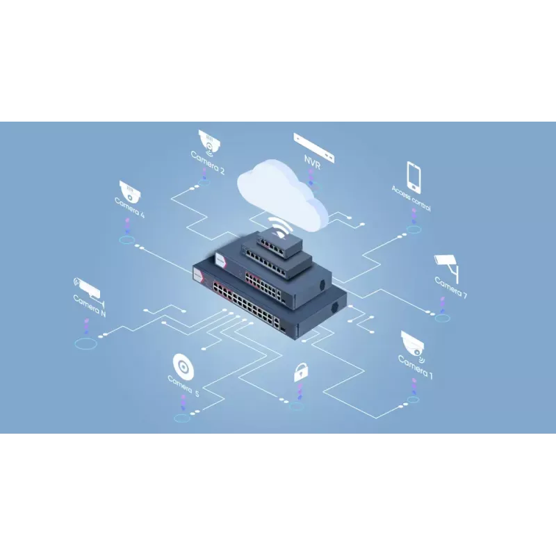 Valdomas komutatorius Hikvision DS-3E1106P-EI 4 prievadų Fast Ethernet PoE