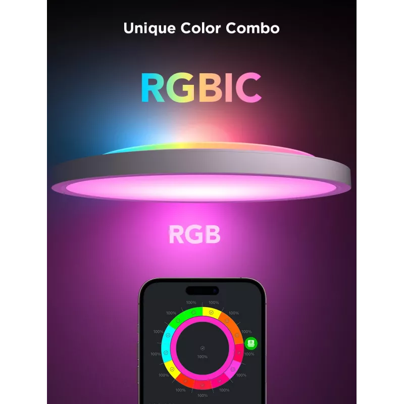 Išmanusis lubinis šviestuvas Govee 30cm RGBWW + RGBIC Wi‑Fi/Bluetooth 28 W, baltas, Ø300×30 mm