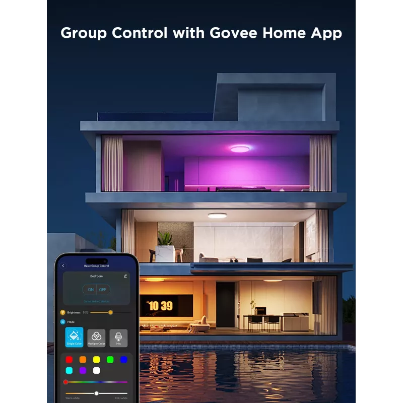 Išmanusis lubinis šviestuvas Govee 30cm RGBWW + RGBIC Wi‑Fi/Bluetooth 28 W, baltas, Ø300×30 mm