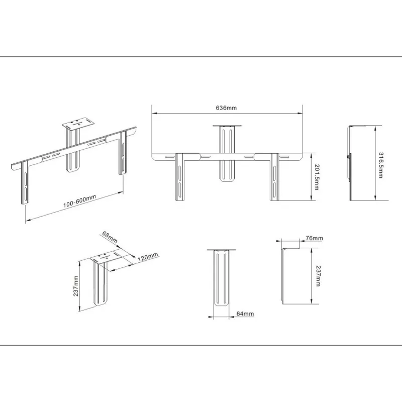 Lentyna Multibrackets M universali kameros laikiklis 55–110 colių, juodo plieno