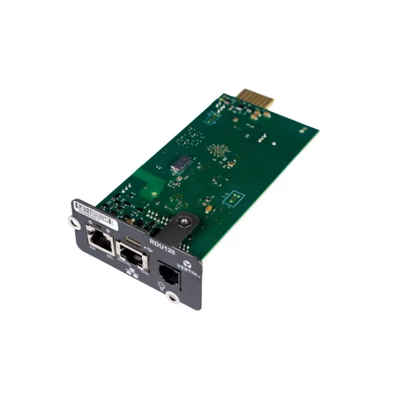 Vertiv Liebert IntelliSlot RDU120 - tinklo plokštė, nuotolinio stebėjimo adapteris, RS-485, USB prievadas, UL2900-1 kibernetinio saugumo sertifikuota, 1 Gb Ethernet (RDU120)