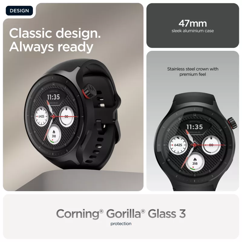 Motorola Moto Watch 3,63 cm (1,43 colio) OLED 47 mm skaitmeninis jutiklinis juodas GPS (palydovinis)