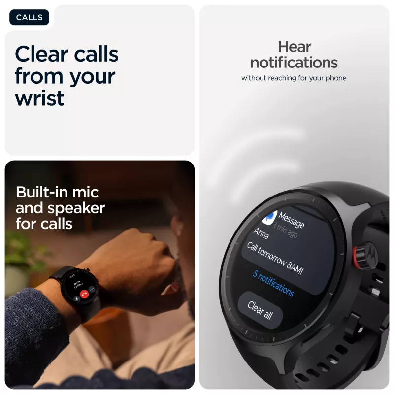 Motorola Moto Watch 3,63 cm (1,43 colio) OLED 47 mm skaitmeninis jutiklinis juodas GPS (palydovinis)