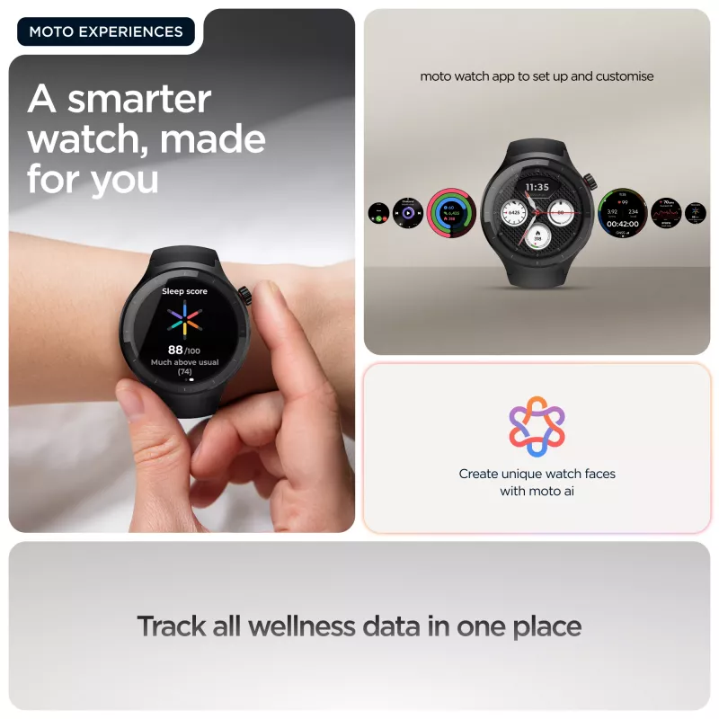 Motorola Moto Watch 3,63 cm (1,43 colio) OLED 47 mm skaitmeninis jutiklinis juodas GPS (palydovinis)