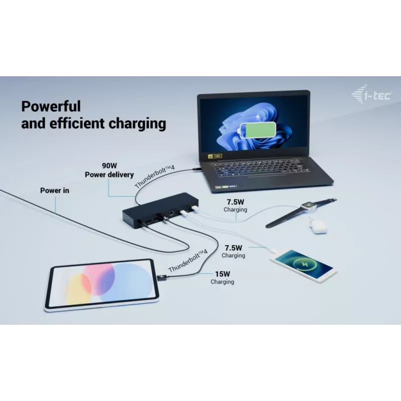 i-tec Thunderbolt 4 išmanioji dvigubo ekrano prijungimo stotelė + maitinimo tiekimas 90 W