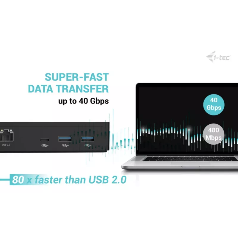 i-tec Thunderbolt 4 išmanioji dvigubo ekrano prijungimo stotelė + maitinimo tiekimas 90 W