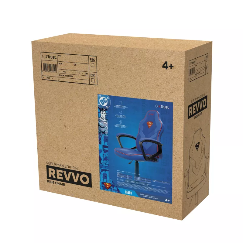 Žaidimų kėdė TRUST GXT 703SM REVVO Kids Superman Blue – vaikiška žaidimų kėdė, ergonomiškas dizainas, reguliuojamos funkcijos