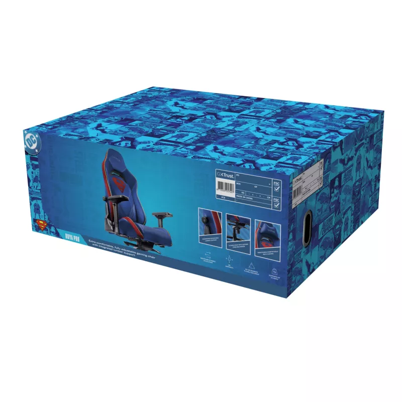 Žaidimų kėdė TRUST RUYA PRO GXT721SM Superman — ergonomiškas dizainas, reguliuojamas aukštis