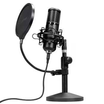 Studijinis mikrofonas TRUST GXT 269 Emita II — USB laidinis, metalinis korpusas, stalinis laikiklis, juodas (42×162×42 mm)